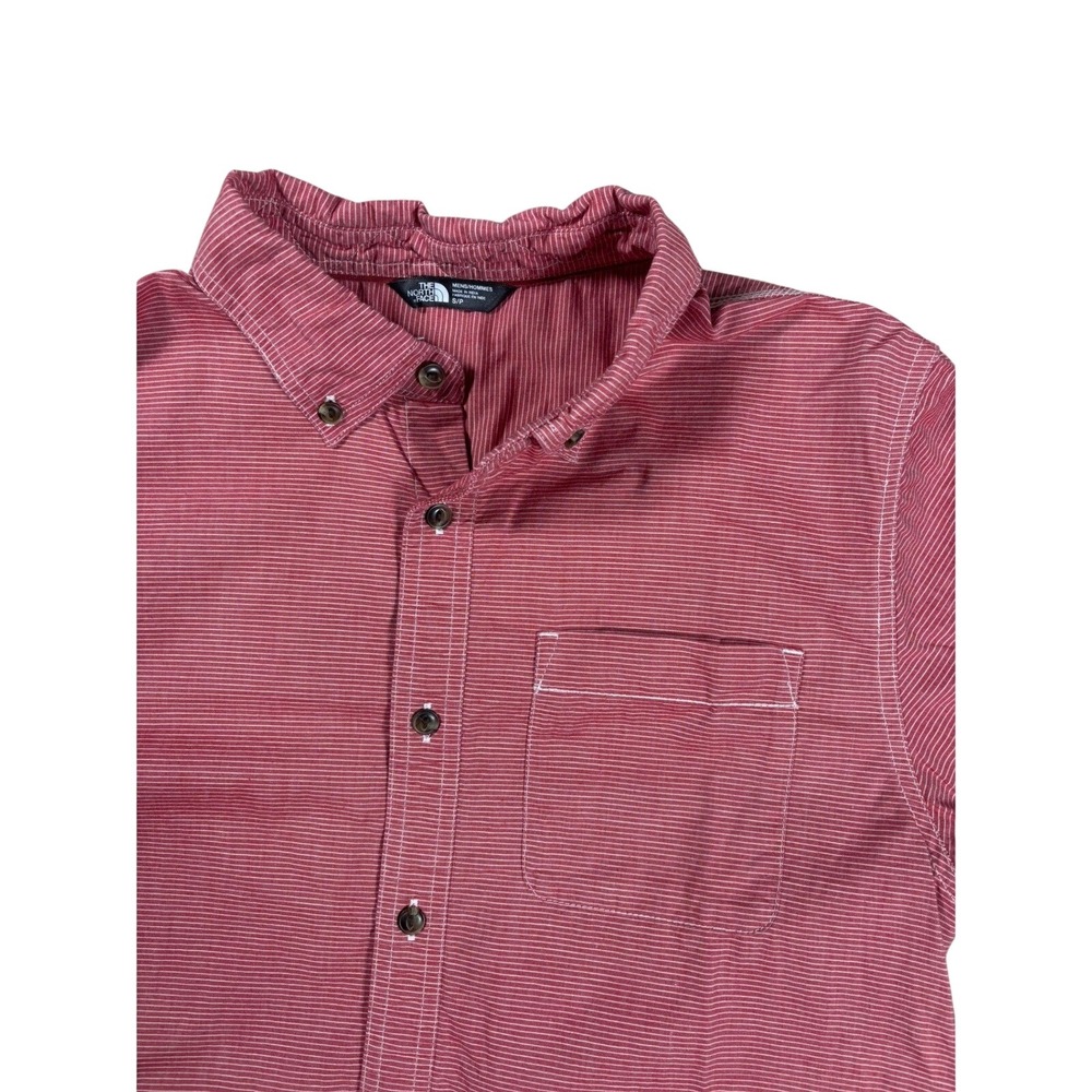 The North Face Mens Red White Micro Stripe Short Sleeve Button Down Shirt Small